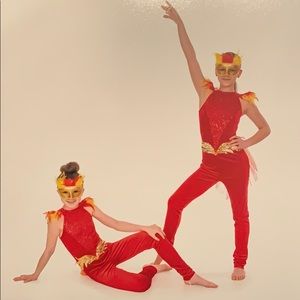 Revolution girls dance costume red Chinese dragon